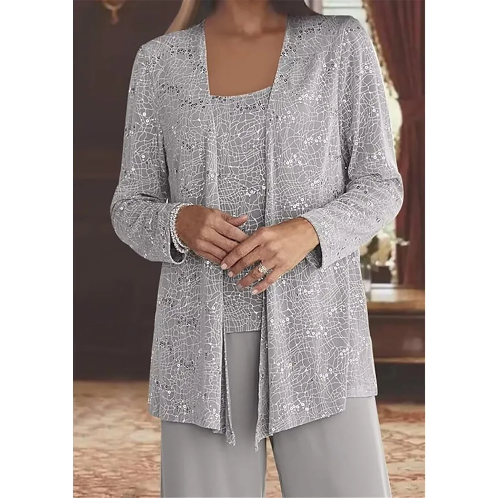 

Брючный костюм для матери невесты из двух предметов с короткими рукавами, шифоновый формальный брючный костюм для бабушки на свадьбу