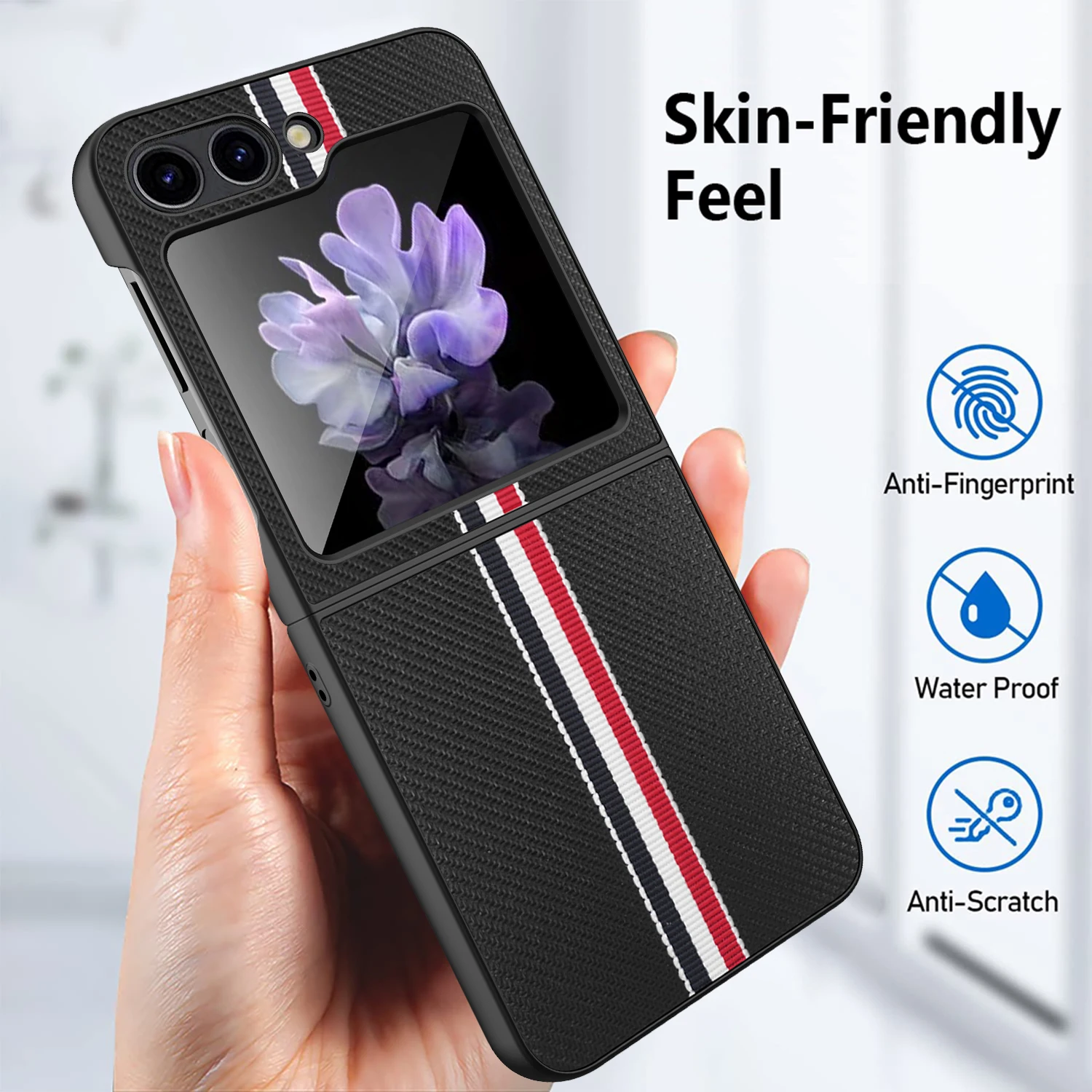 Anti-Slip Fall Protective Coque Case for Samsung Galaxy Z Flip6 5G Flip 6 5 Flip5 Flip4 Flip 3 4 Flip3 Carbon Fiber Folding Bag