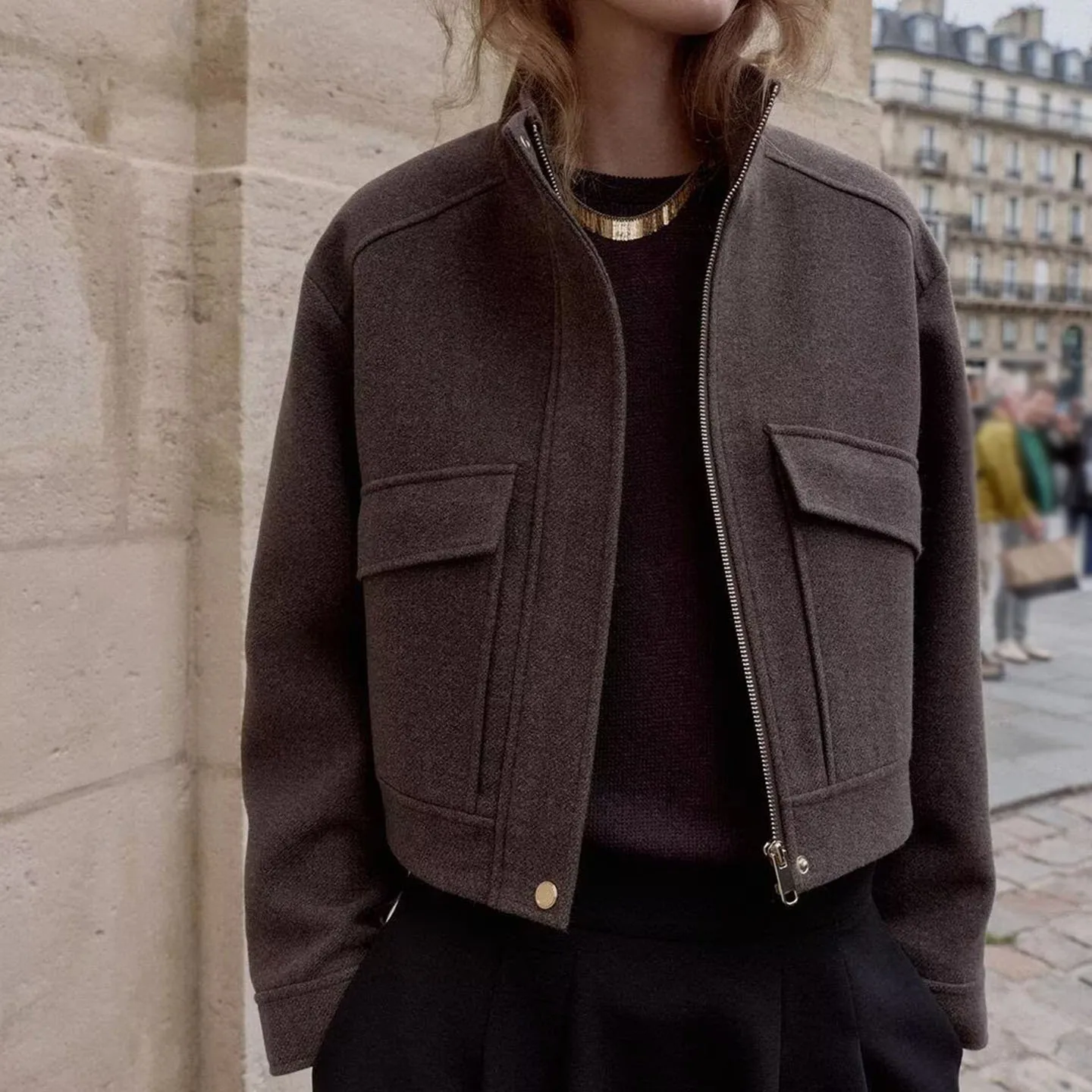 

Z Women's Faion Soft Stand Collar Jaet Outerwear Personali Sle European Flavor ort Coat Zipper Sve Long