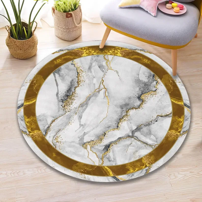 3D Marble Stairs Round Rug Modern Optical Illusion Carpet Retro Home Decoration Mats