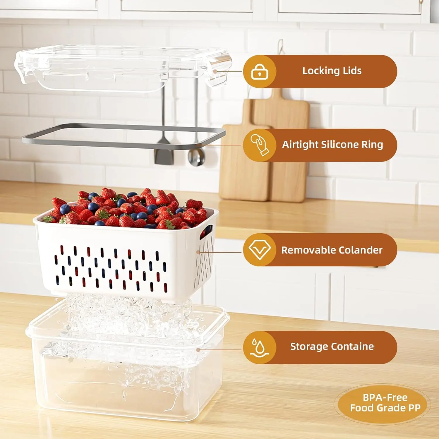 Fruit Storage Containers for Fridge with Removable Colander, Airtight Food Storage Container, Dishwasher Safe Produce Saver