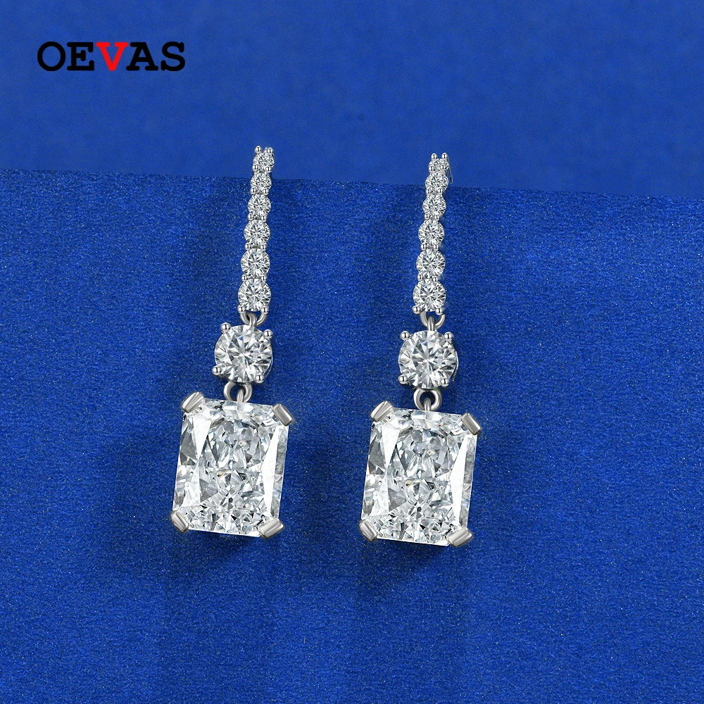 

OEVAS S925 sterling silver 8*10MM AAAAA+ Sparkling Zircon European classic temperament models fashion earrings hooks jewelry