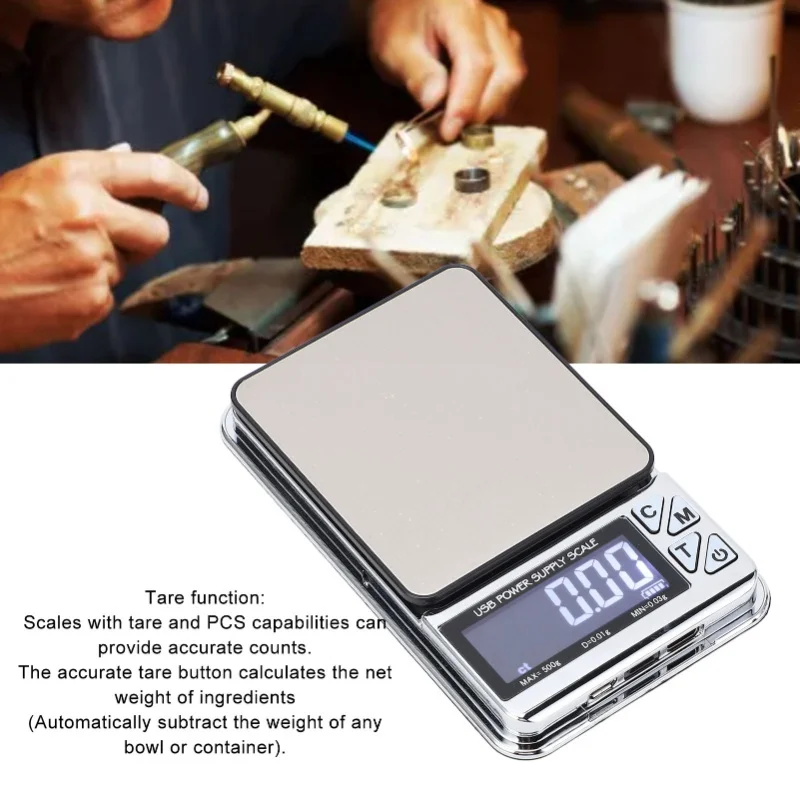 

D5 Digital Milligram Kitchen Scale 500g 0.01g 7 Units USB Charging Pocket Jewelry Coffee Scale Espresso Scale Food Baking Tools