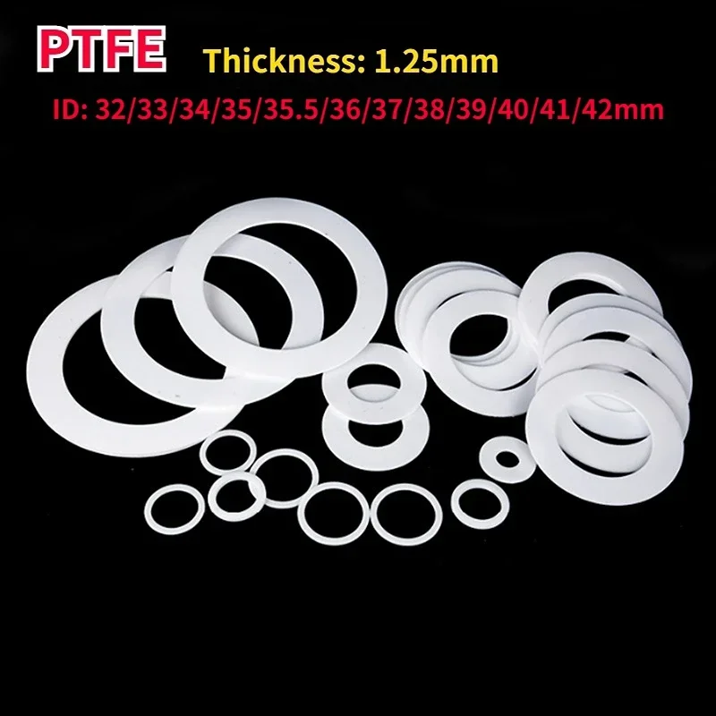 Thick 1.25mm PTFE Gasket High Temperature Resistance Plastic King Flange Seal Washer ID 32/33/34/35/35.5/36/37/38/39/40/41/42mm