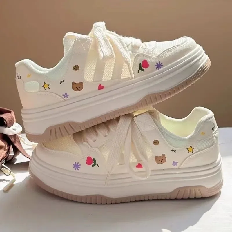 

Cute Cartoon Designer Sneakers Women 2024 Summer Breathable Mesh Women's Vulcanized Shoes Casual Fashion Student Platform Shoes