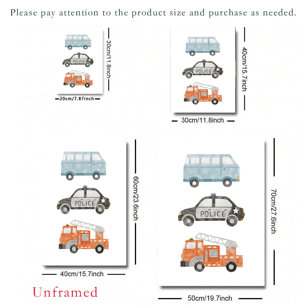 3pcs/ Set Personalized Car Print Name Canvas Poster Wall Art, Cartoon Car , Taxi Home Decoration Custom Name Poster, Living Room