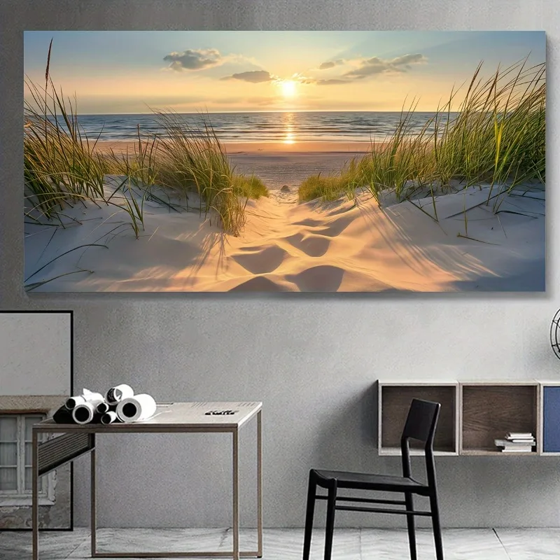 1 Stück rahmenlose Strand-Sonnenuntergang-Wandkunst-Poster, große Landschafts-Leinwanddrucke, nordische Wanddekoration, Bild für die Heimdekoration