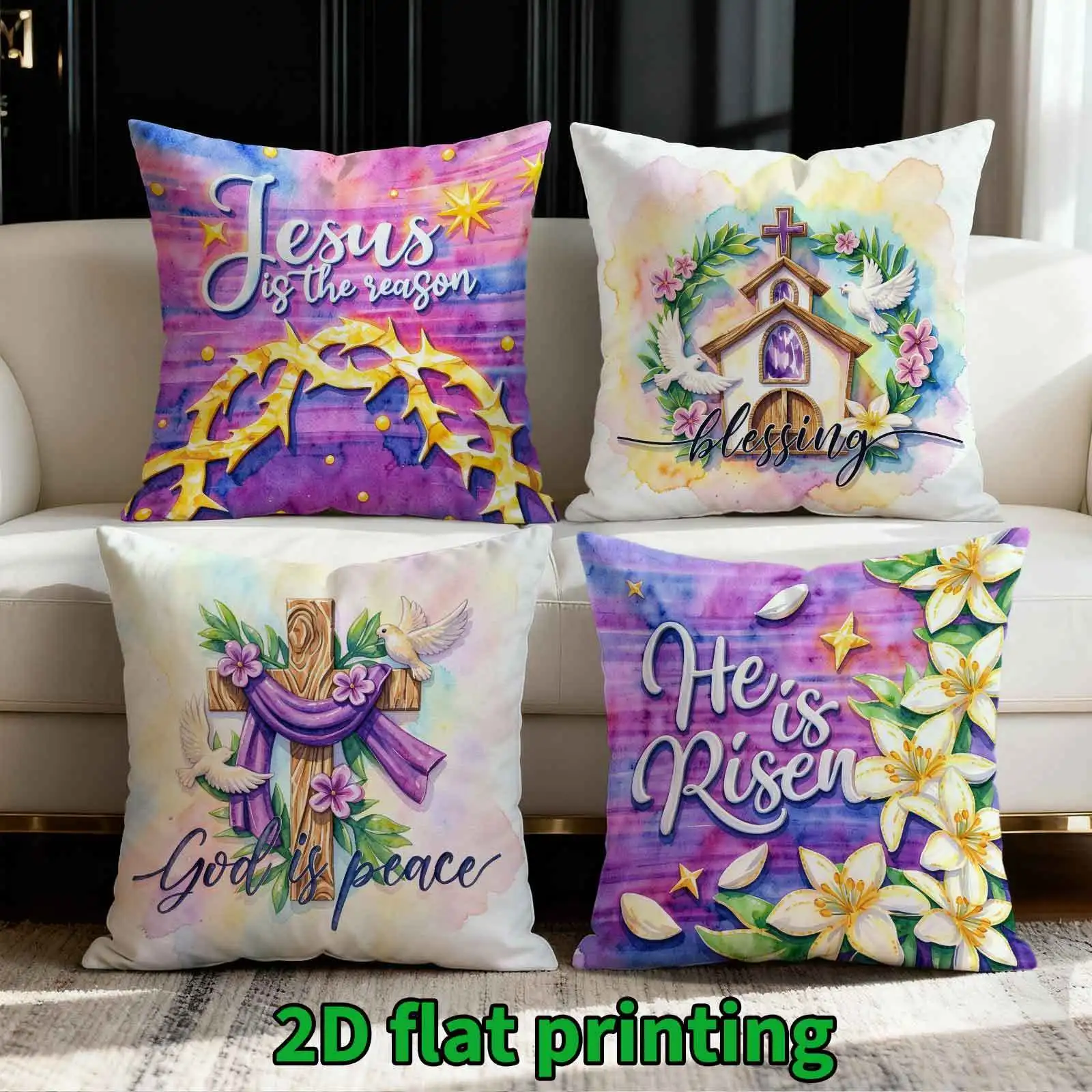4pcs Church pigeons and flowers printing pillow cover Short plush Suitable living rooms bedrooms sofas throw cushion cover