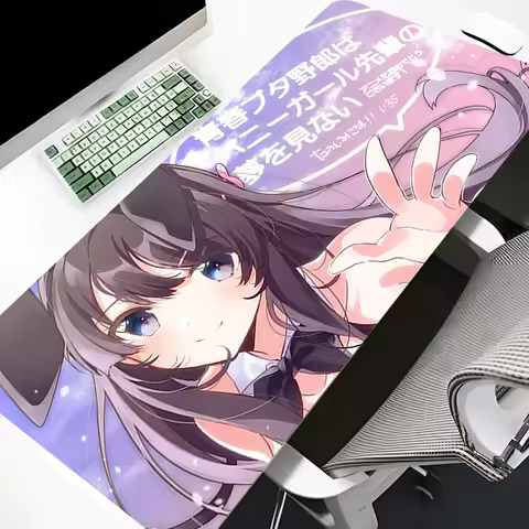 Pink Anime Girl Desk Mat Cartoon Sakurajima Mai Laptop Mouse Pad Locking Edge Gaming Pad Gamer Non-Slip Keyboard Rubber Mousepad