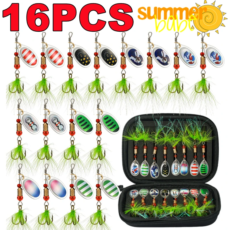 

16/10/5pcs Set Metal Fishing Spoons Lures Baits Set for Casting Spinner Fishing Bait with Storage Bag Case For Outdoor Fishing