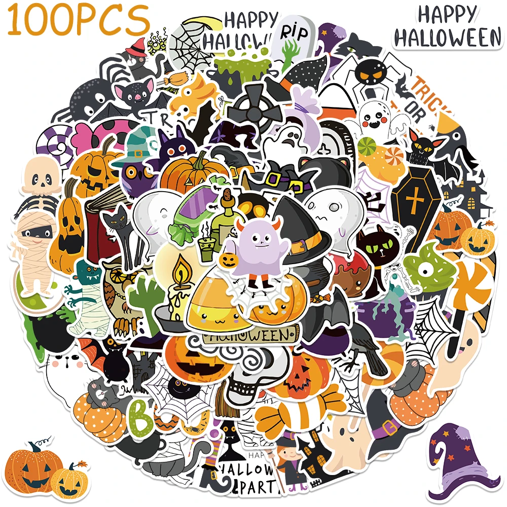 

50/100 шт., детские наклейки на тему Хэллоуина