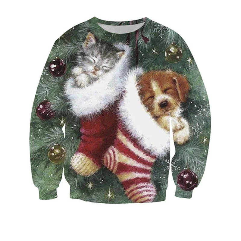 2023 Funny 3D Print Cat Sweater Men Women Ugly Christmas Sweaters Jumpers Tops Holiday Party Pullover Hoodie Sweatshirt 3XL