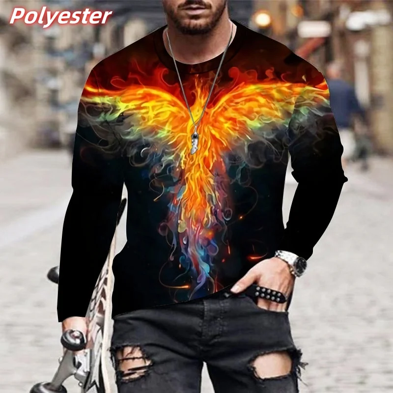 Flame Phoenix Pattern T Shirts For Men Colorful Bird 3D Printed T-Shirt Summer Casual Fashion O-Neck Tops Short Sleeve Tees
