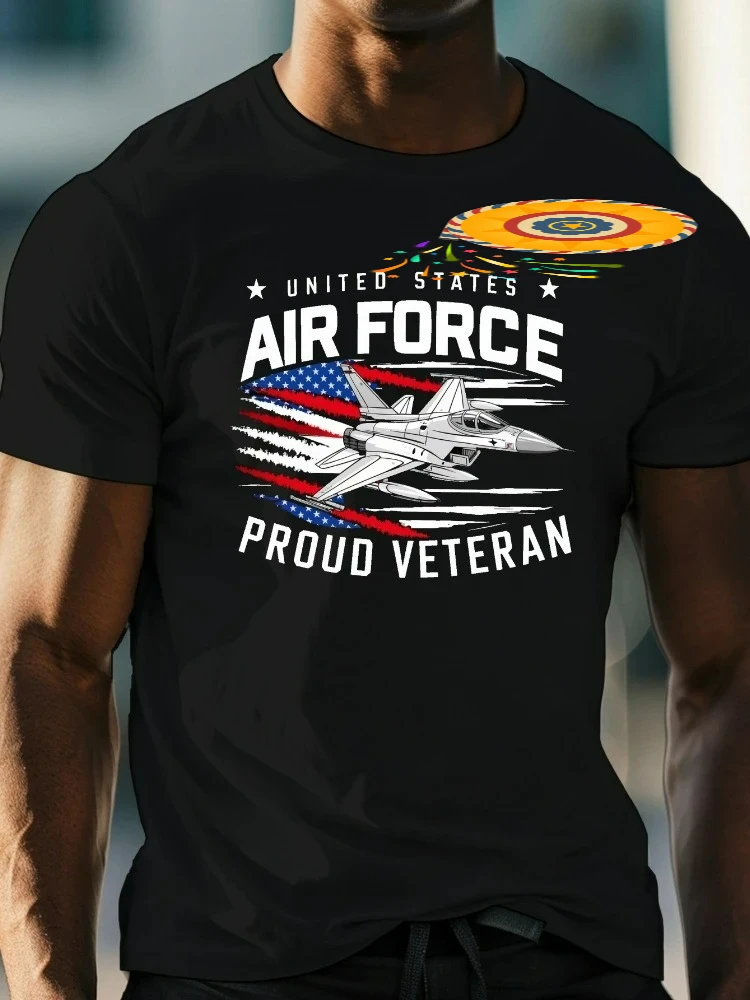 U.S. Air Force pattern printed cotton short-sleeved T-shirt, which is a trendy leisure T-shirt suitable for daily life.