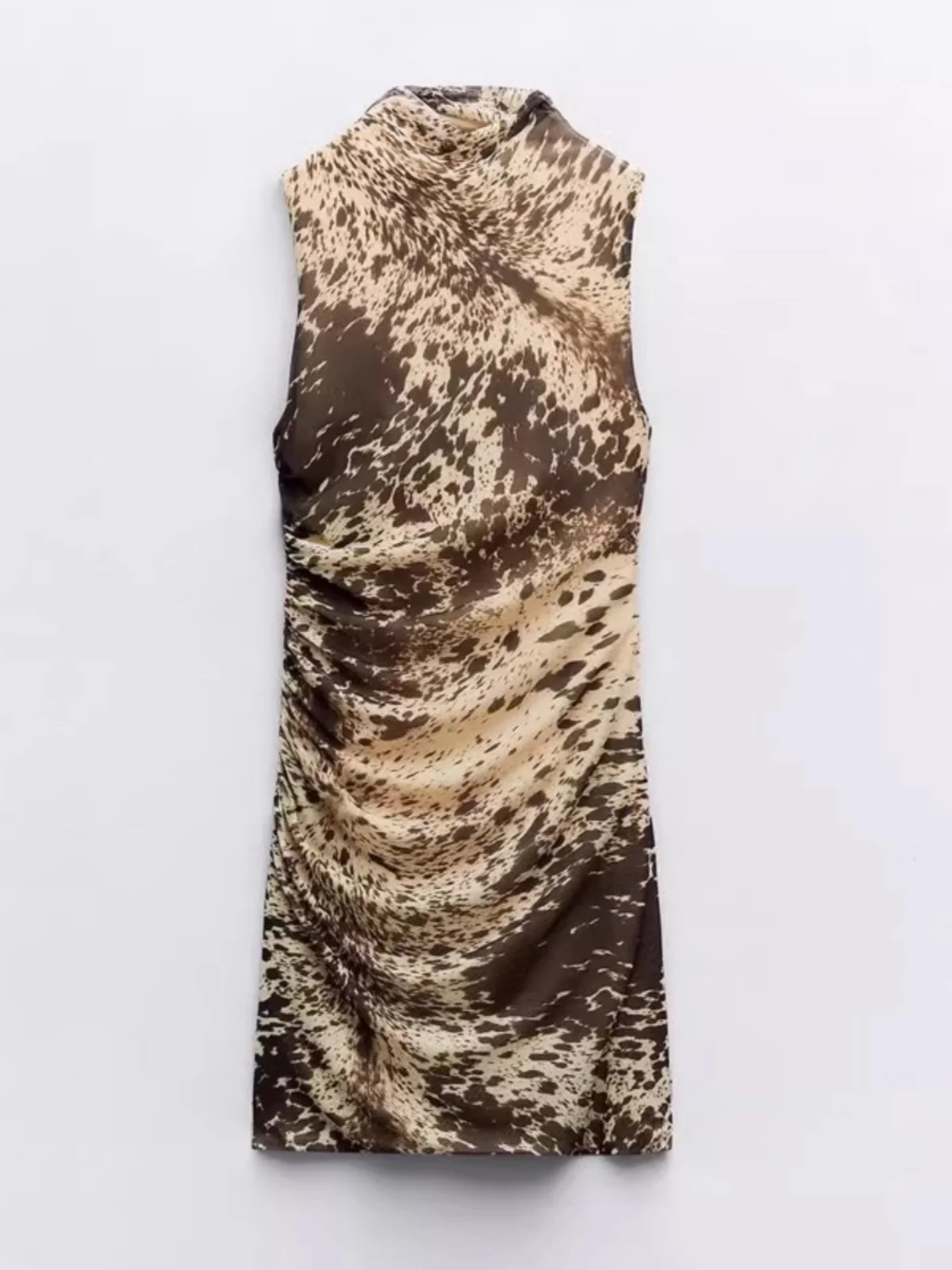 Wiosna 2025 Nowa Damska Dopasowana Spódnica z Jedwabnej Siateczki w Leopardzi Wzór ze Zwierzęcym Motywem, Okrągły Dekolt, Krój A-Line