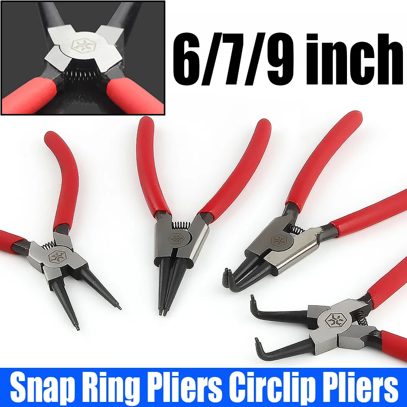 1PCS 6/7/9 Inch Snap Ring Pliers Circlip Pliers Internal External Circlip Remover Installation Tool Straight/Curved Jaw Tip