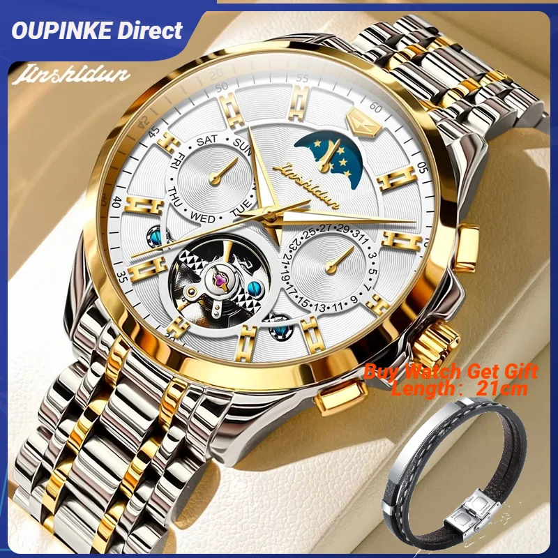 

JSDUN 8945 Men's Watch Multi functional Automatic Mechanical Watch Original Luxury Brand Waterproof Skeleton Business Men Watch