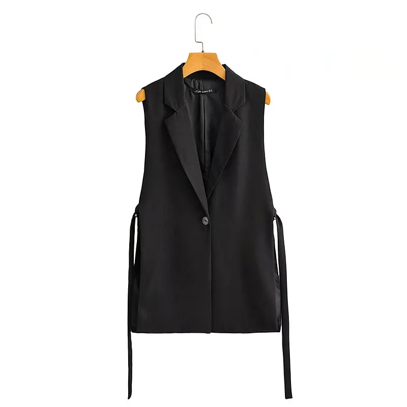 Women\'s Sleeveless Shawl Collar Waistcoat Slit Side Open Front Vest Blazers