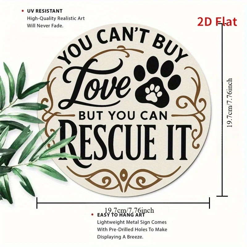 1pc Rescue Love Metal Sign - Round Animal Rescue Decor with Paw Prints - & Pet Adoption Poster - Durable Iron Wall Art for Home
