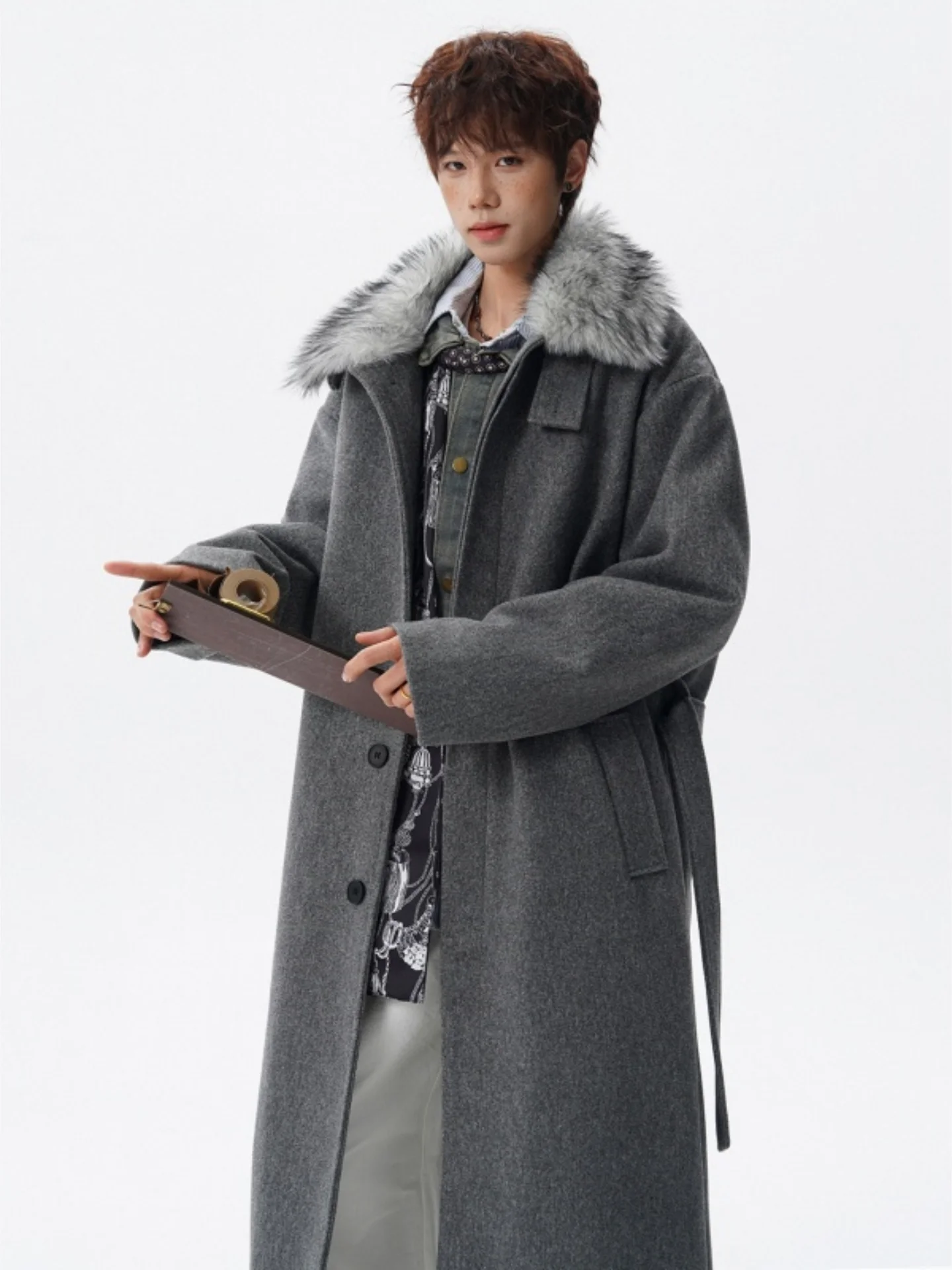 

Мужское зимнее шерстяное пальто премиум-класса с отстегивающимся меховым воротником, утепленное хлопком, средней длины, в корейском стиле, ветрозащитное, от Zhouanda