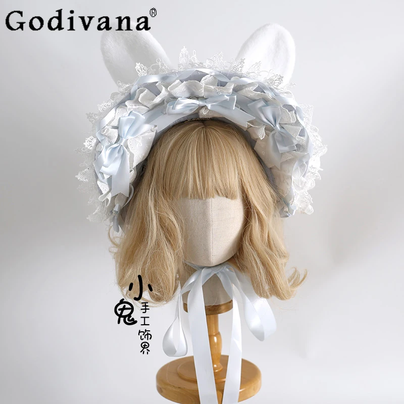 

Japanese Original Cute Lolita Bunny Ears Doll-Like Lace Bow Hair Accessory Sweet Girl Hair Clip