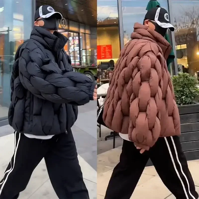 Casaco de manga comprida masculino, Streetwear quente, Parkas com zíper grosso, Casacos à prova de vento, Casaco de pão para casal, Inverno