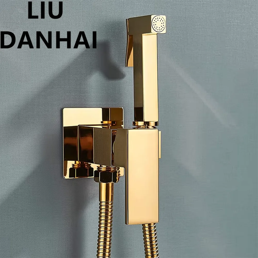 Gold Bidet Faucet Wall mounted Toilet spray Bathroom Shower Tap Cold and Hot Mixer Handheld Spray Gun Wash Basin Crane