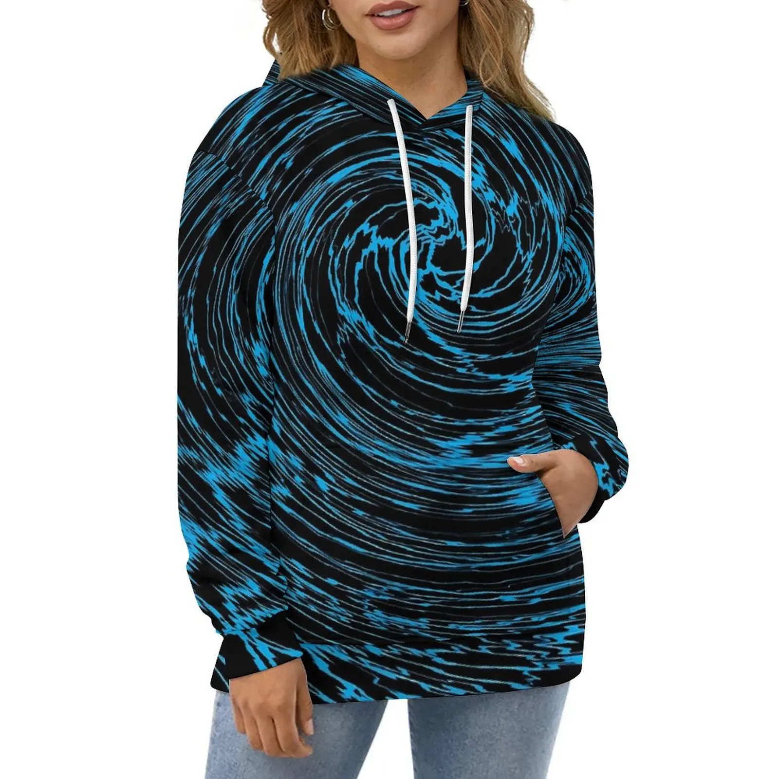 

Shallow Water Casual Hoodies Blue Vortex Cool Design Loose Hoodie Autumn Long-Sleeve Street Wear Oversized Hooded Sweatshirts