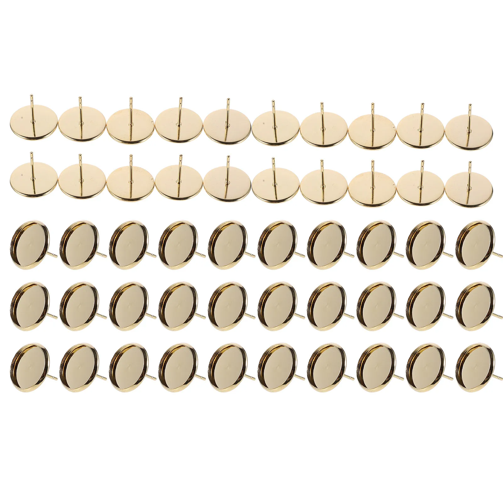 

50Pcs Ear Stud Earring Post Accessories 12Mm Golden Stainless Steel Blank Bezel Tray for DIY Jewelry Making Supplies