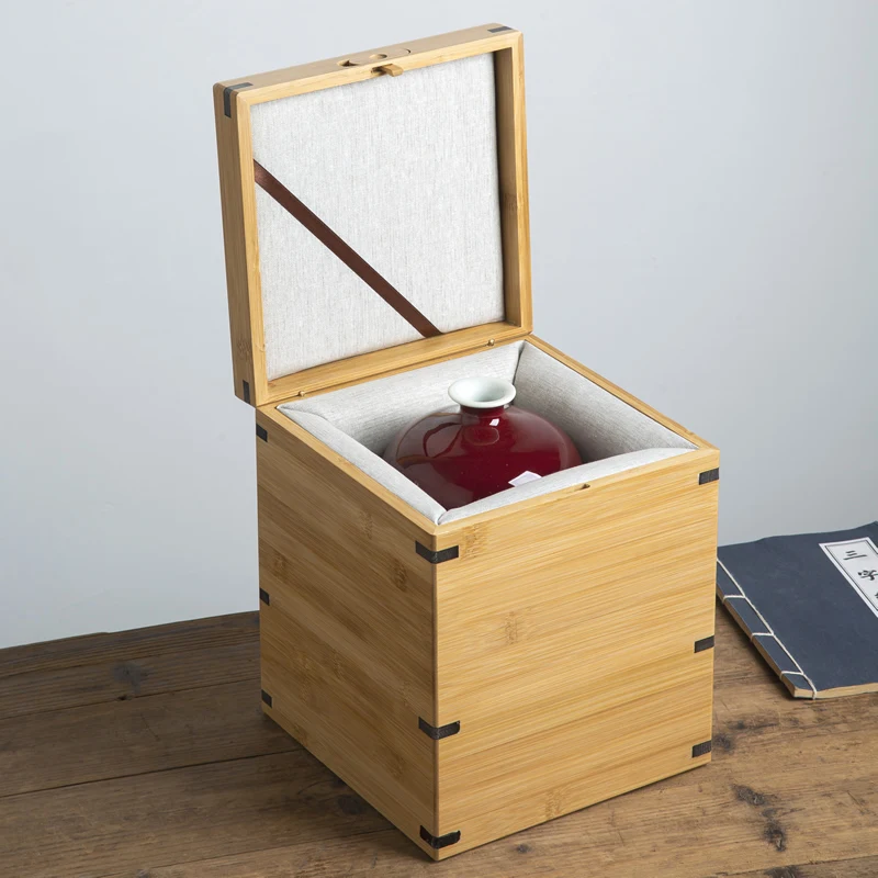 Bamboo Square Tea Box, Handicraft Article Storage Box with Lock, Gift Packing, Luxury Goods