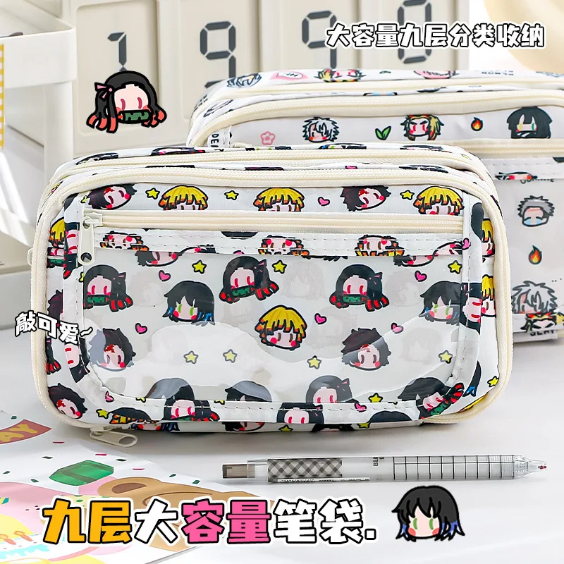 Demons Slayers Anime Ita Bag Large Capacity Pencil Bag Kawaii Stationery Holder Bag Pen Case Students School Supplies Kids Gift