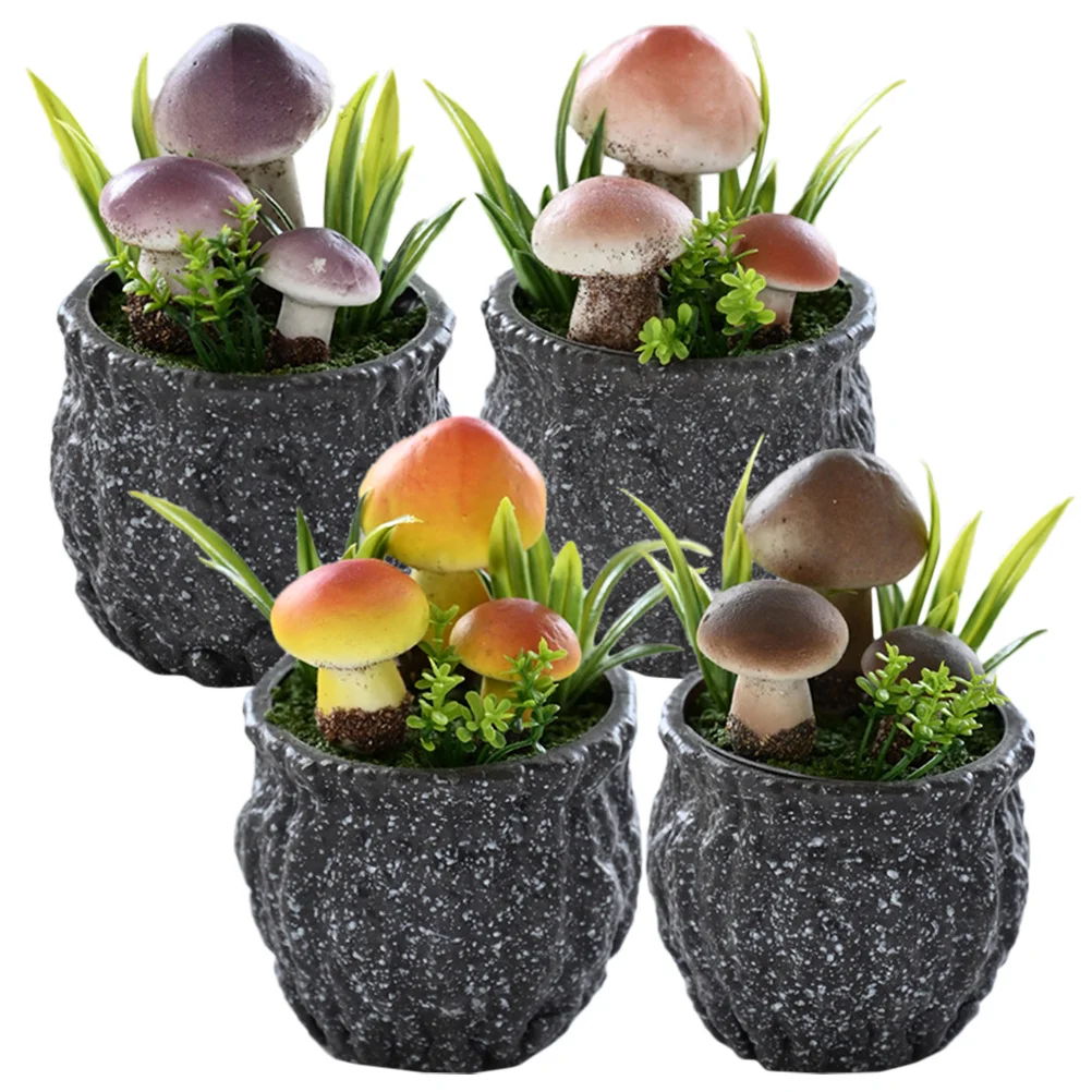 

4Pcs Artificial Potted Mushroom Bonsai Realistic Faux Plant Decor for Home Office Balcony Mushrooms Decor Faux Mushroom Ornament