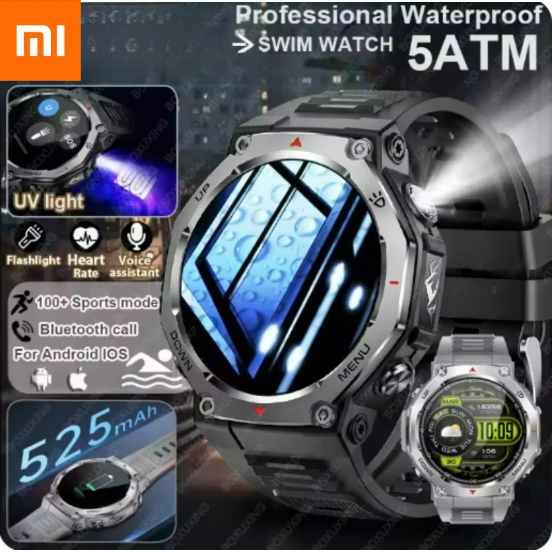 

Xiaomi 2026 New Military Outdoor Sports Smart Watch Motion Track 5 ATM Waterproof Heart Rate HD Bluetooth Call Smartwatch Men