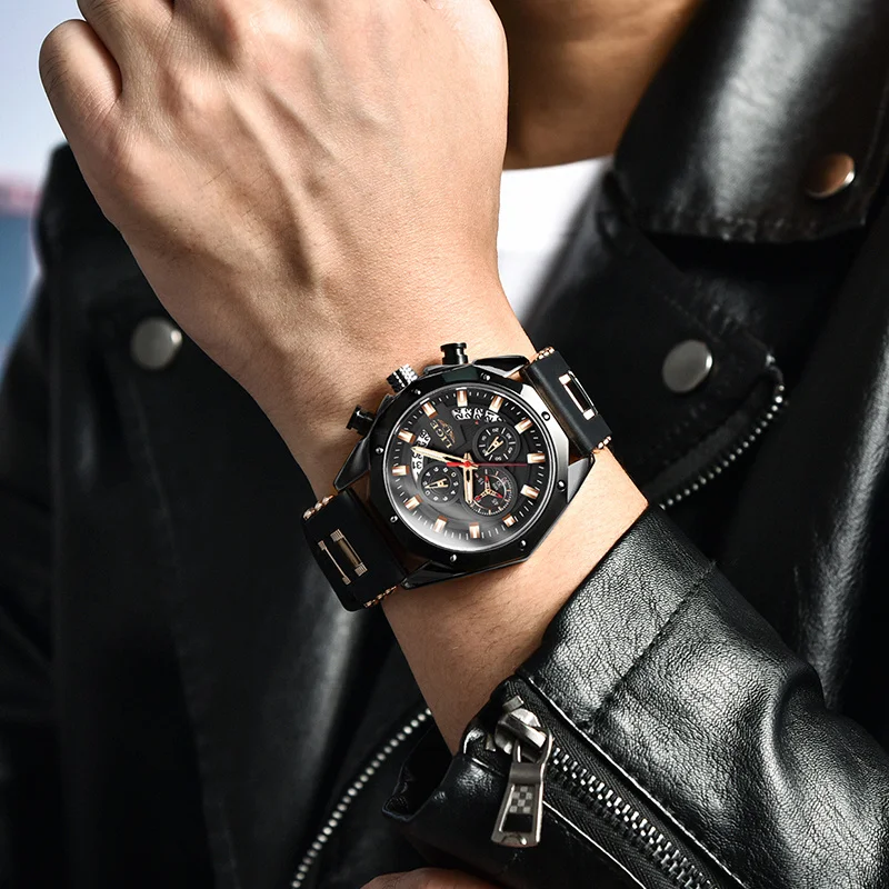 LIGE Luxury Mens Watch Sports Calendar Military Man Watch Waterproof Luminous Silicone Strap Chronograph Quartz Watches for Men