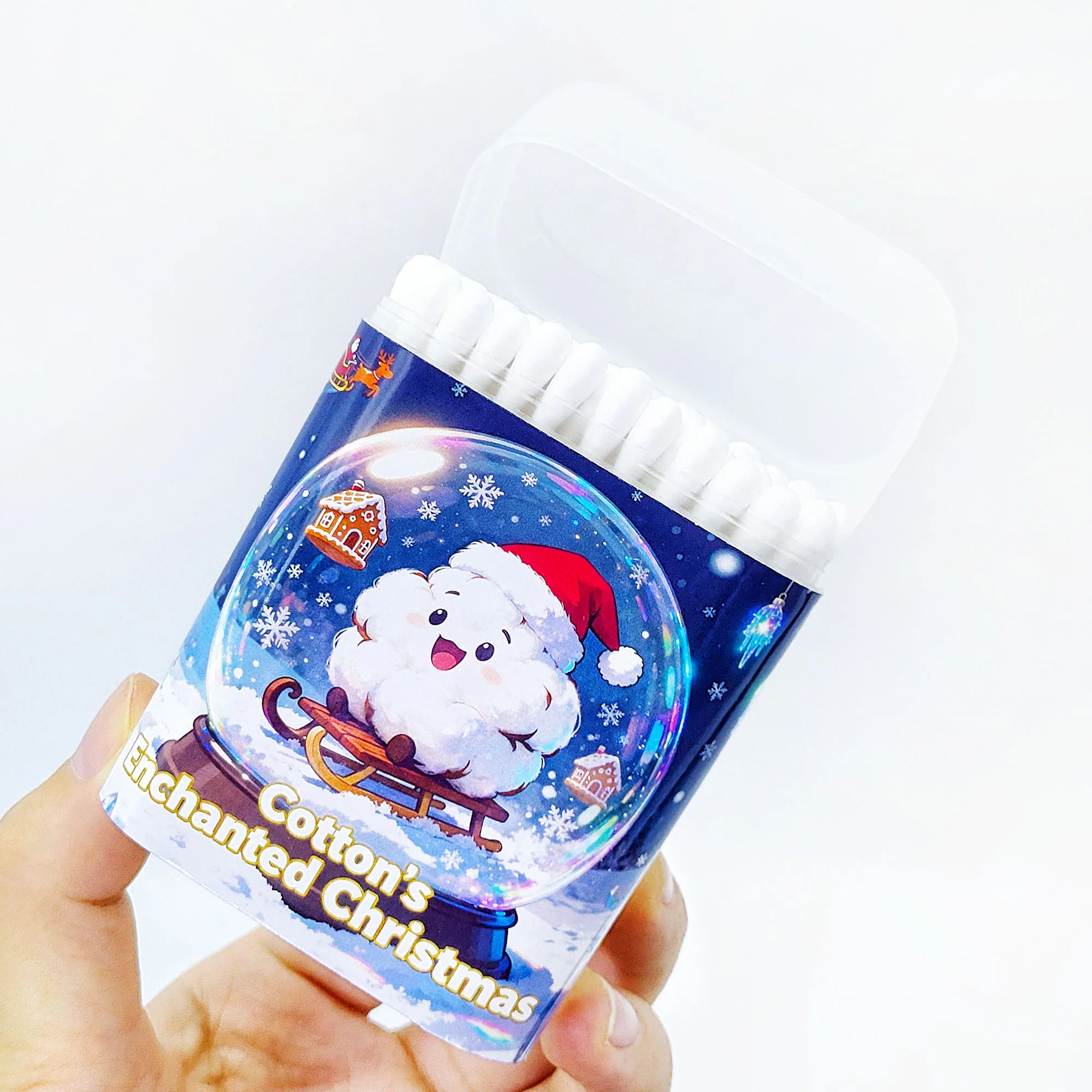 200 قطعة من أعواد القطن بطابع عيد الميلاد على شكل كرة كريستالية متعددة الوظائف برأسين أعواد قطنية ملعقة مستديرة عصا أعواد قطنية. #4