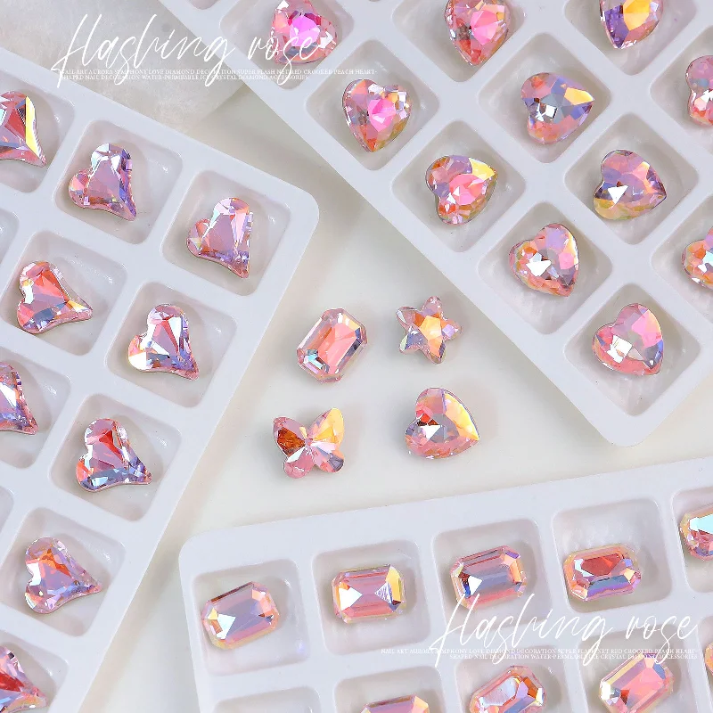 20Pcs Super Sparkle Nail Art Pink Series Rhinestones Quality Glass Multi-Shapes Shiny Manciure Nail Accessories DIY Crafts