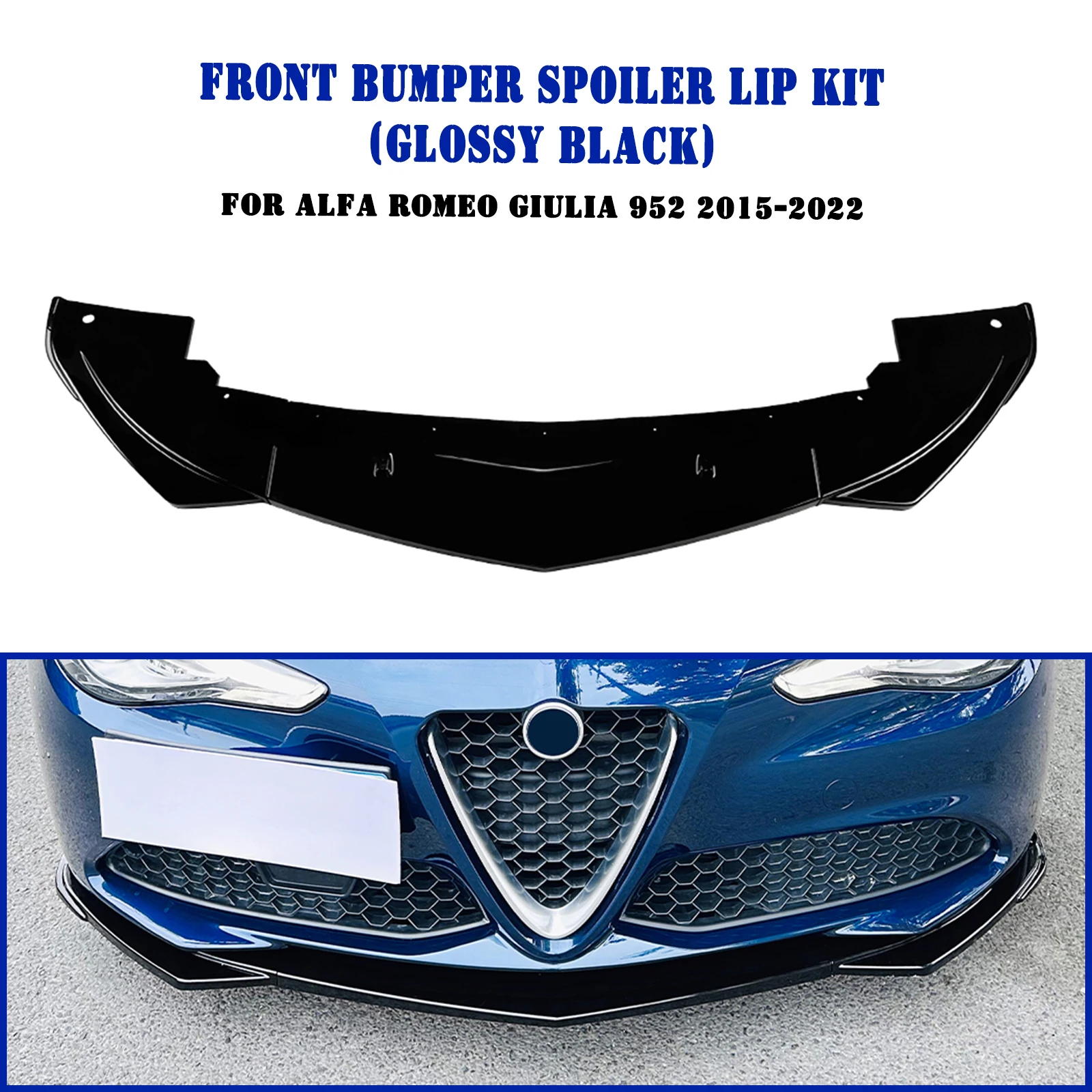 

Front Bumper Spoiler Lip For Alfa Romeo Giulia 952 2015-2022 Carbon Fiber Look/Gloss Black Lower Splitter Body Protector Blade