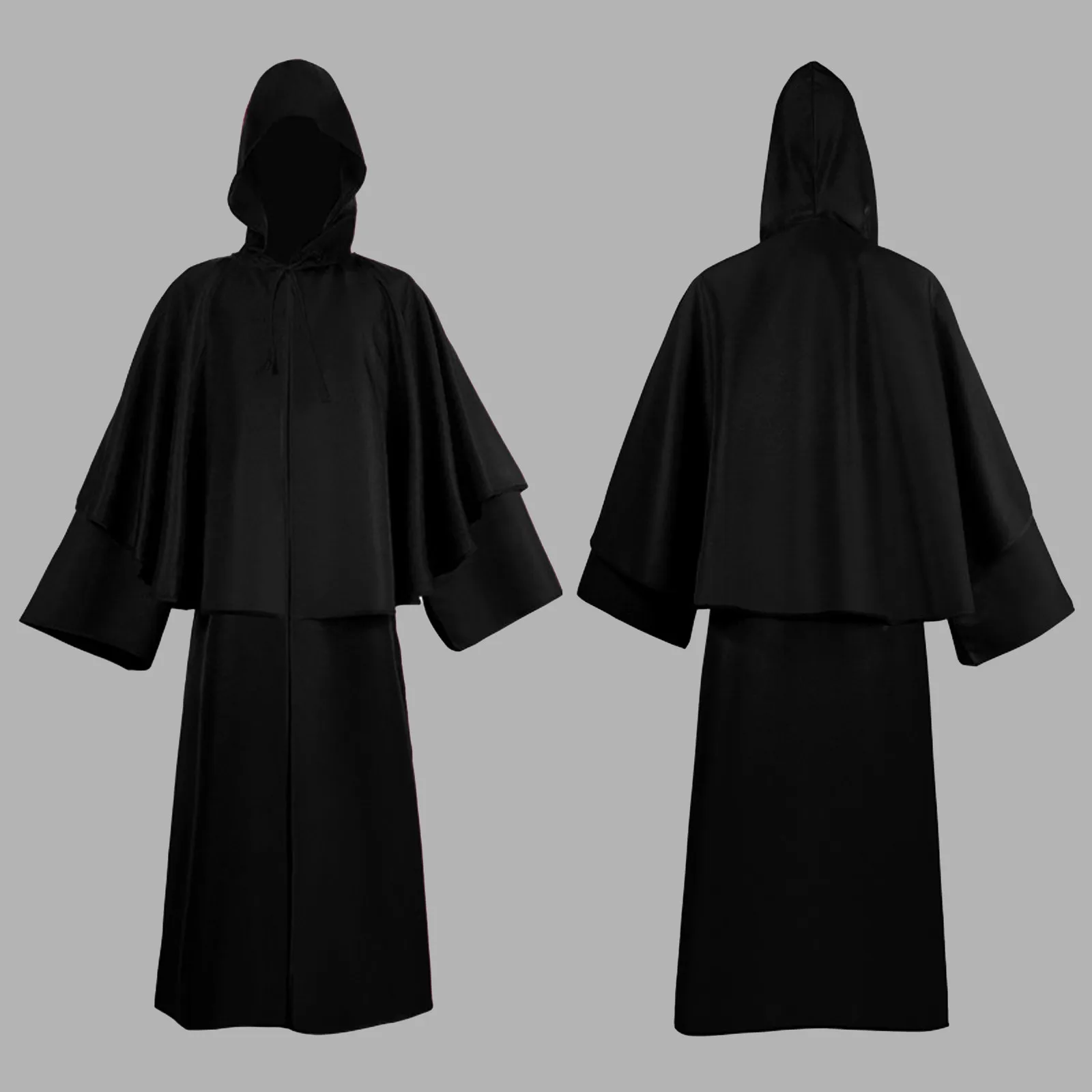 Unisex Medieval Halloween Solid Color Hooded Robe Cloak Medieval Costume Witch Vampire Man Woman Solid Color Cloak