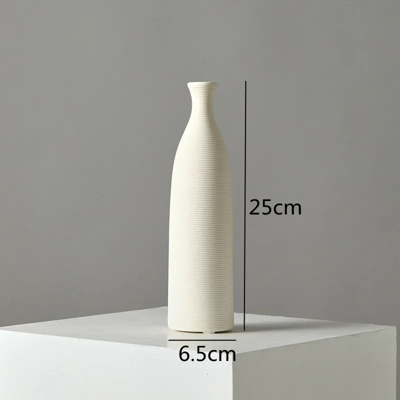 White Ceramic Small Mouth Vase Flower Arrangement Ornament Dried Vases Hydroponic Home Decoration Crafts