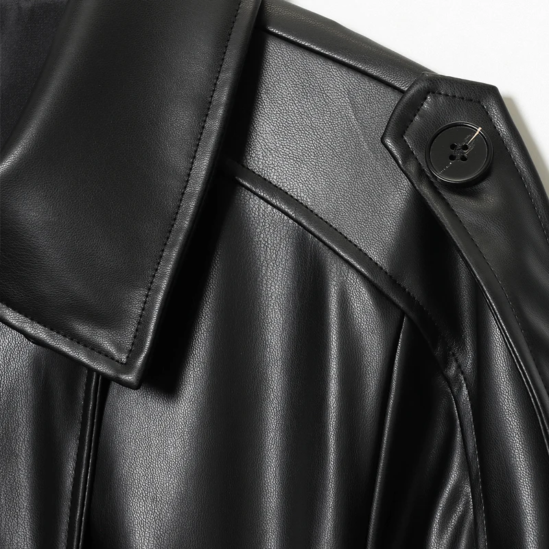 معطف نسائي من الجلد الصناعي معطف خريفي أسود للنساء جديد في المعاطف والسترات سترة واقية ملابس الشارع الشهير بأكمام طويلة