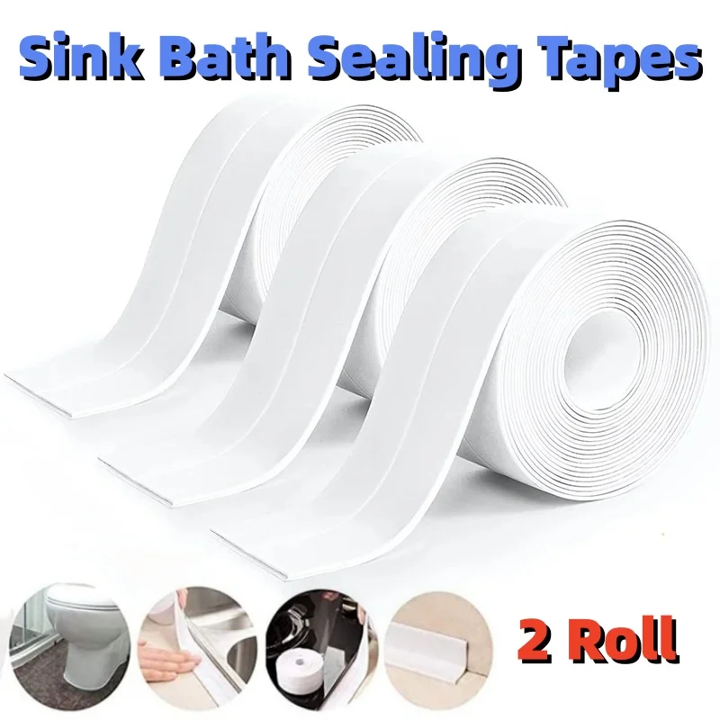 2 Roll Bathroom Shower Sink Bath Sealing Tapes PVC Adhesive Waterproof Wall Stickers Kitchen Sealant Tape