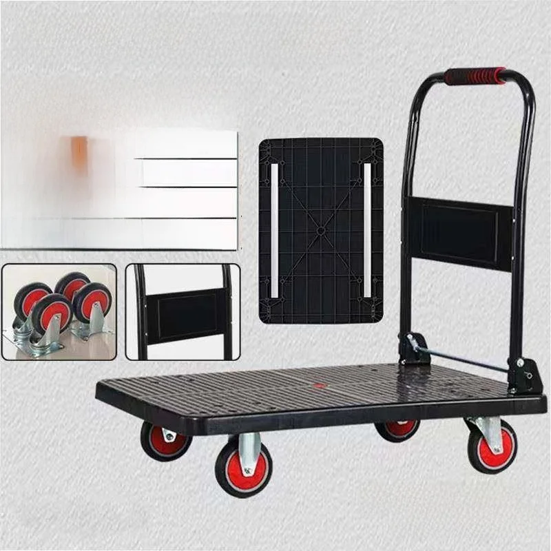 Portable Hand-Pulled Shopping Cart Goods Transport Hand-Push Cart Flatbed Trailer Stacking Home Use Hand-Pulled Cart