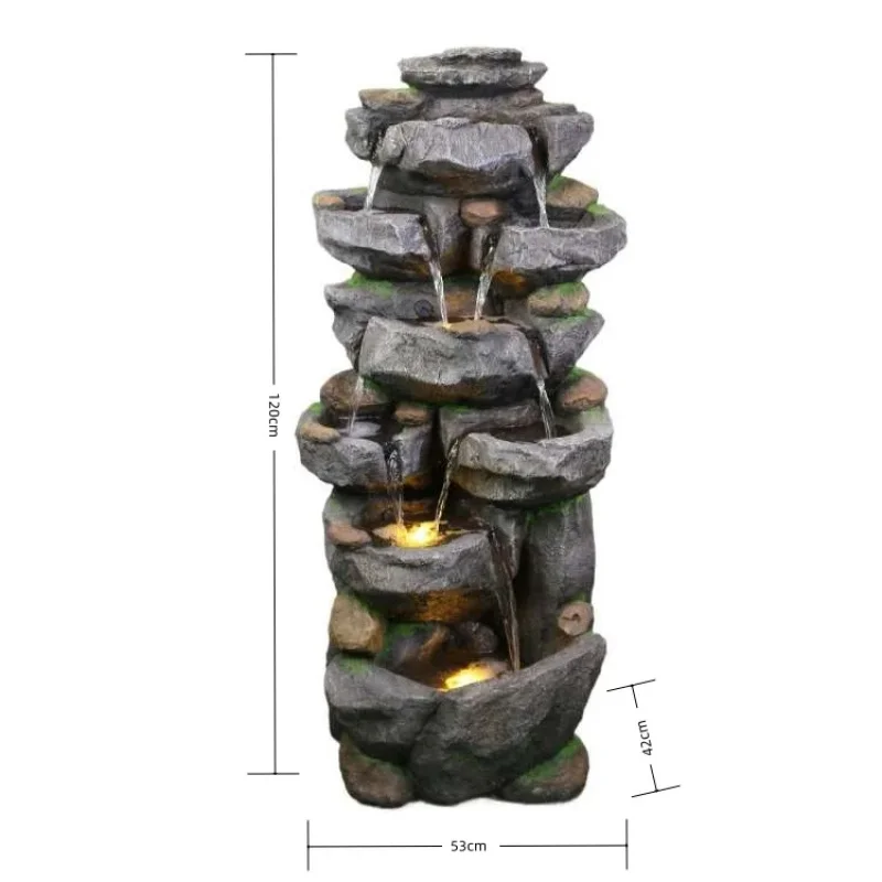 custom.Large Outdoor LED Tiered Fountain Ornament Polyresin Rockery Curtain Wall Stylish Artificial Garden Yard Lawn view 5