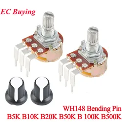 2Sets/2pcs Linear Potentiometer Bending Feet Pin WH148 With Switch B5K B10K B20K B50K B100K B500K 15mm Shaft 3p Nut Washer Knob