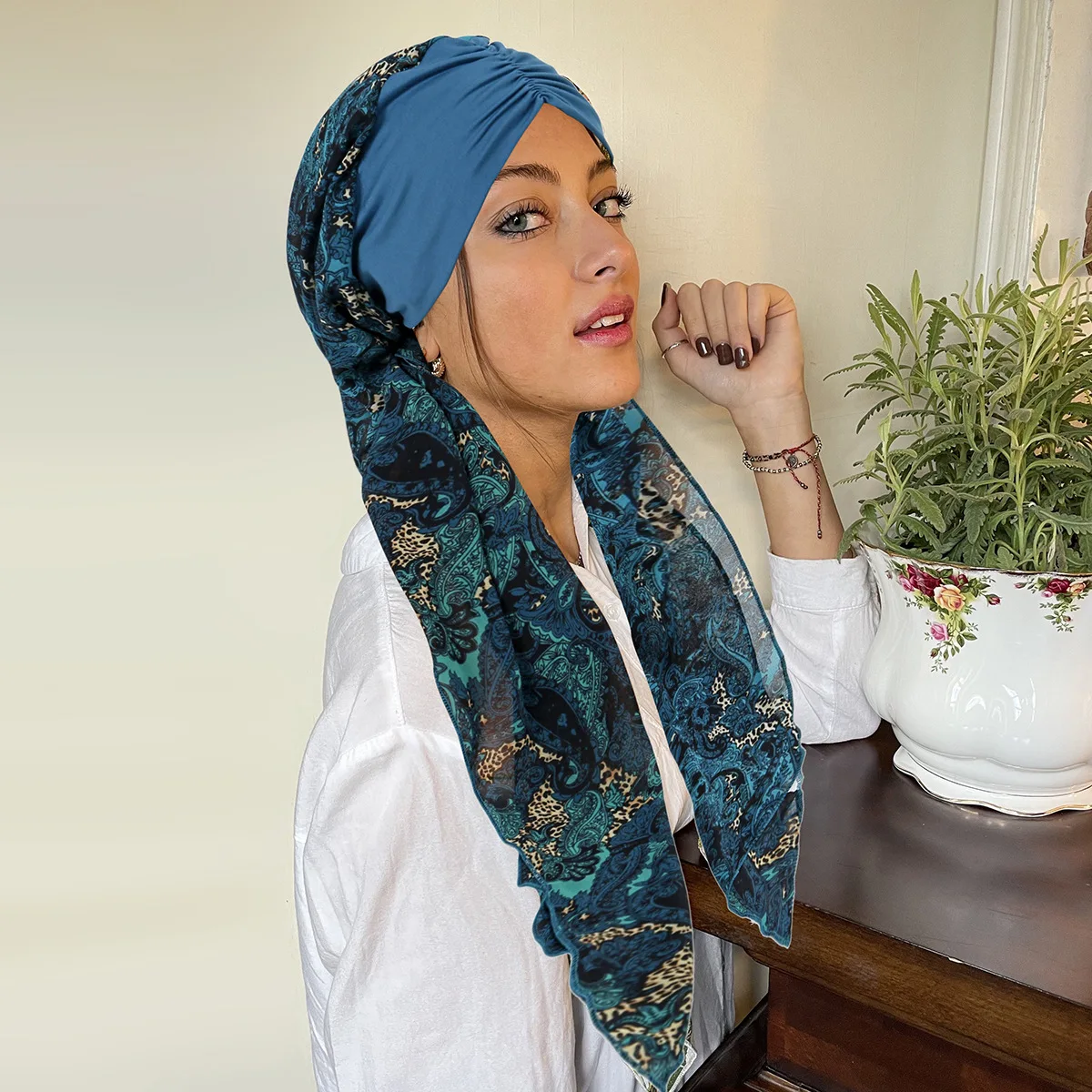 2026 New Spring Hair Cover Cap With Chiffon Hijab Muslim Turban Hat Women Chemo Cap Headscarf Wraps African Beanie Headwear