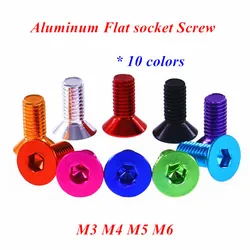 10pcs Aluminum Flat Screws M3 M4 M5 M6 Flat Hex Hexagonal Socket Countersunk head Screws Bolts Anodized 10 Color