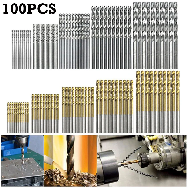 

Набор сверл с титановым покрытием, 100 шт., 1/1, 5/2/2, 5/3 мм, высокоскоростные стальные спиральные сверла для металла, дерева, Деревообрабатывающие инструменты