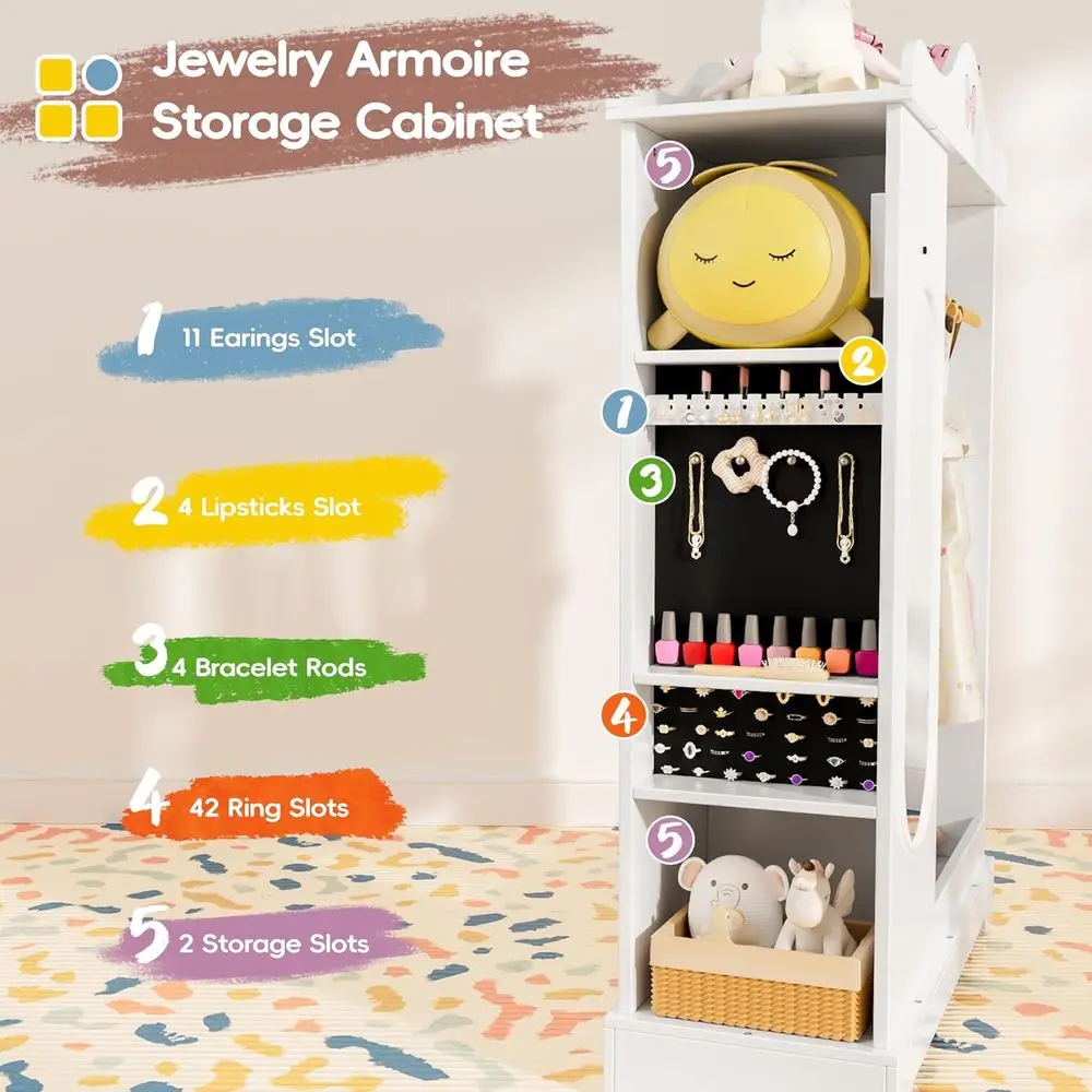 Armadio con armadietto per gioielli, portaoggetti per vestire con ripiani, organizer per costumi Wardrode con specchio a figura intera, armadio con bracciolo