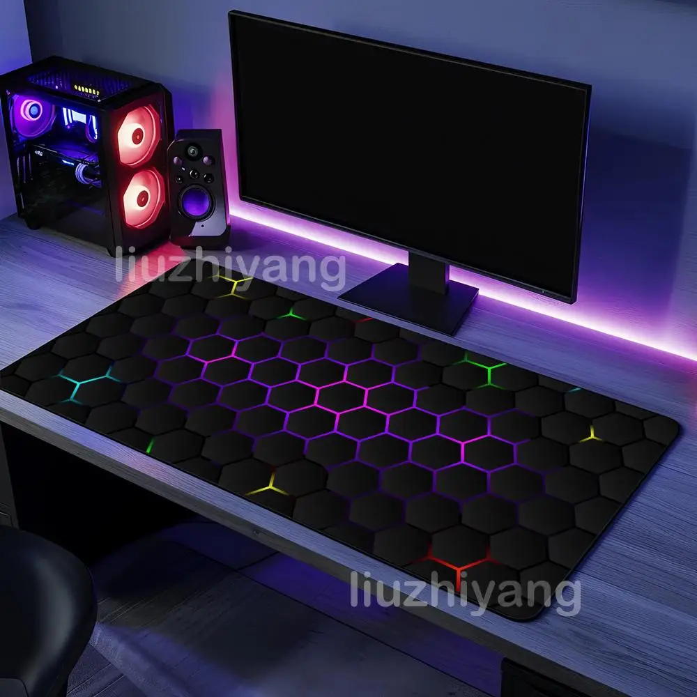 

Цветной шестиугольный коврик для мыши, большой коврик для компьютерной офисной игры, настольный коврик XXL, резиновый противоскользящий коврик с прошитыми краями, коврики для клавиатуры, длинные настольные коврики