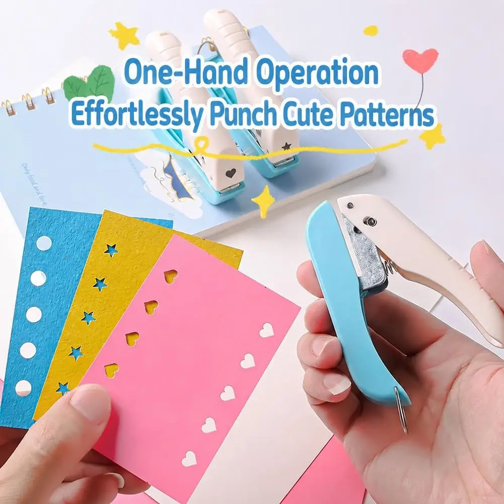 Labor Saving Press Hole Puncher Heart Star Shape Paper Craft Embosser Handheld Page Punch for Scrapbooking DIY Home Office